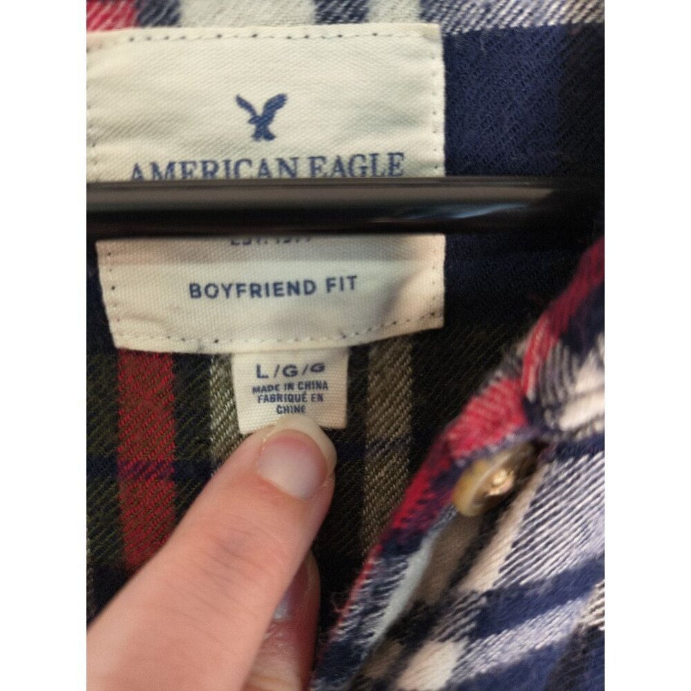 American Eagle Shirt Womens Large Green Plaid Button Up Long Sleeve Flannel SOFT - Picture 6 of 13